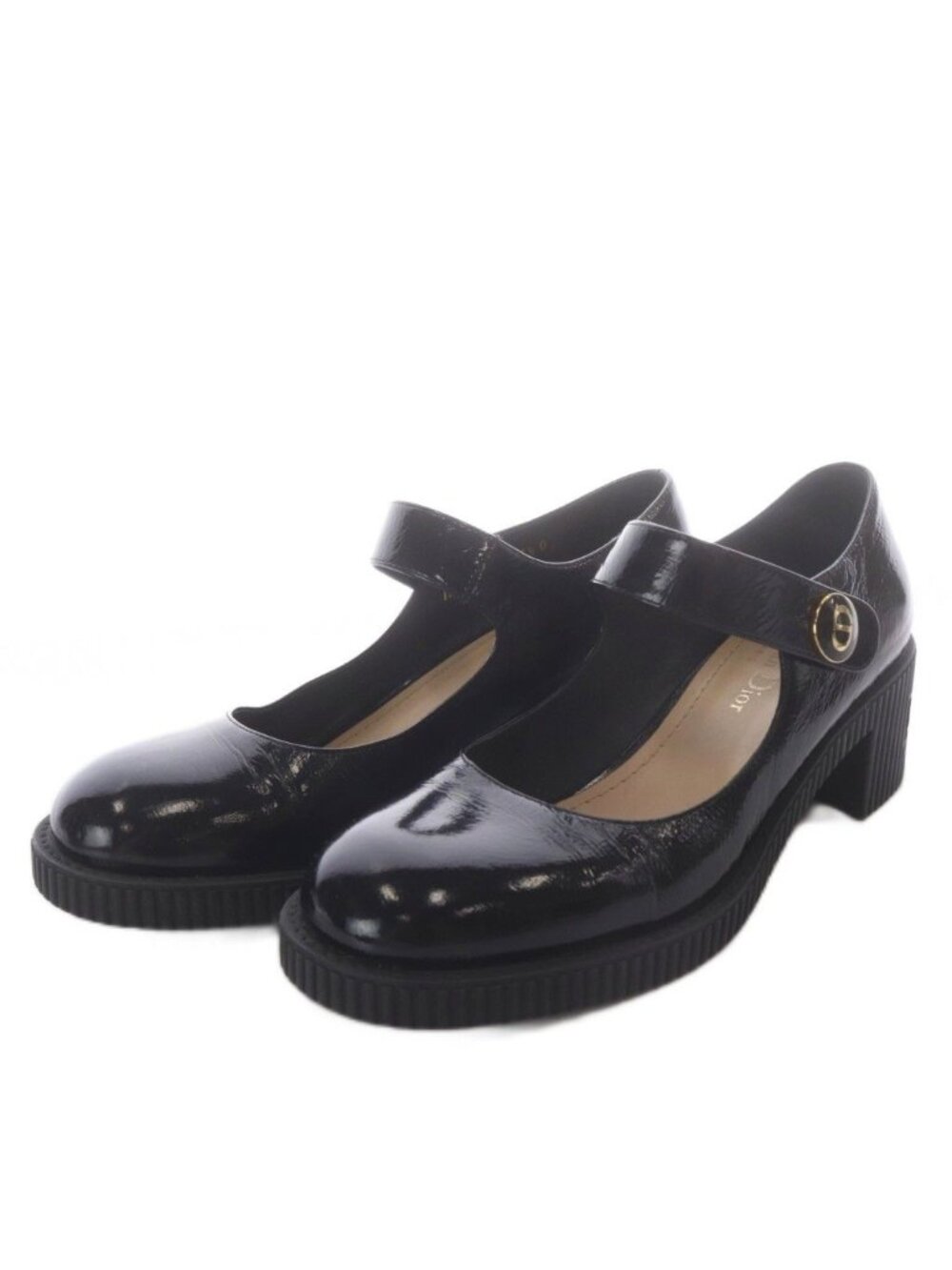 Dior D-doll Pumps Mary Jane Chunky Heel Strap Patent Leather Black
